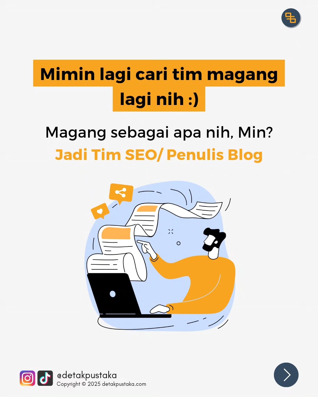 Detak Pustaka Buka Magang Gratis untuk Posisi Penulis Blog dan SEO